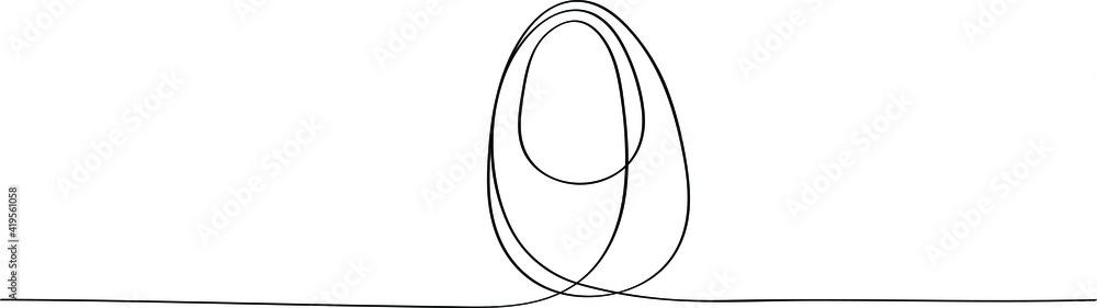 The egg is drawn by one continuous line, easter postcard design. Black outline silhouette of a simple picture.