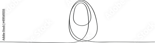 The egg is drawn by one continuous line, easter postcard design. Black outline silhouette of a simple picture.