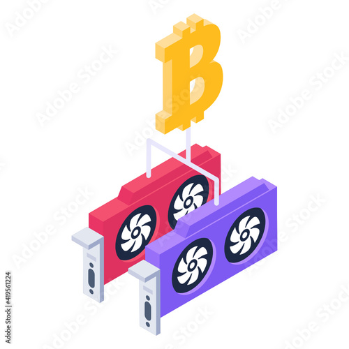 
Blockchain gpu in isometric editable vector 

