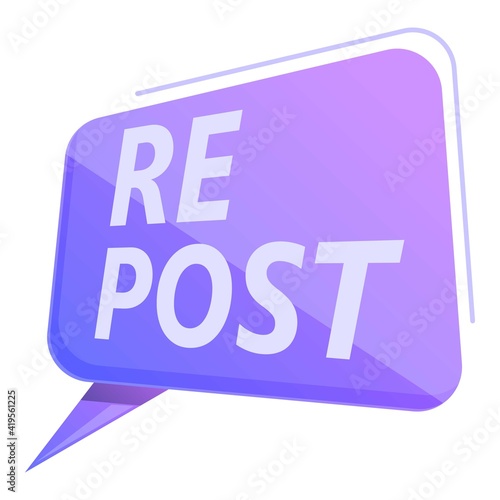 Repost bubble icon. Cartoon of repost bubble vector icon for web design isolated on white background