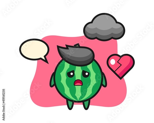 Watermelon cartoon illustration is broken heart