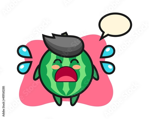 Watermelon cartoon illustration with crying gesture