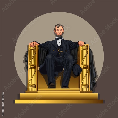 Figure of Abraham Lincoln sitting in chair.he was an American statesman and lawyer who served as the 16th president. character concept in cartoon illustration vector