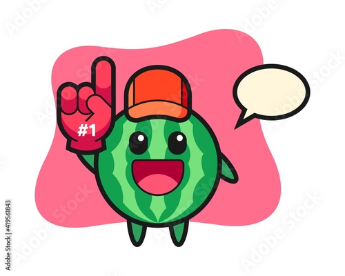 Watermelon illustration cartoon with number 1 fans glove