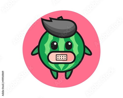 Cartoon illustration of watermelon with tape on mouth