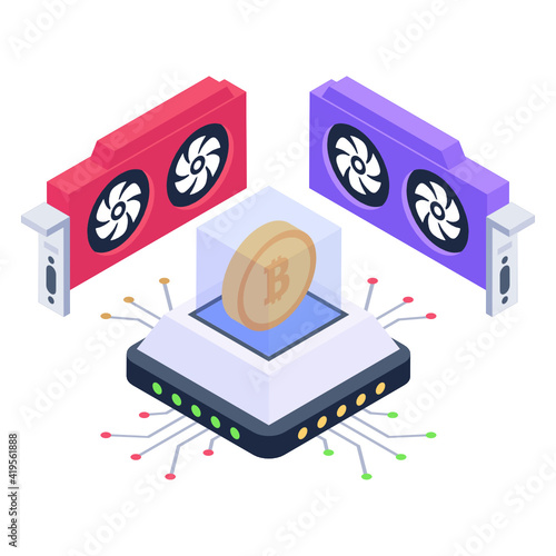 
Blockchain gpu in isometric editable vector 

