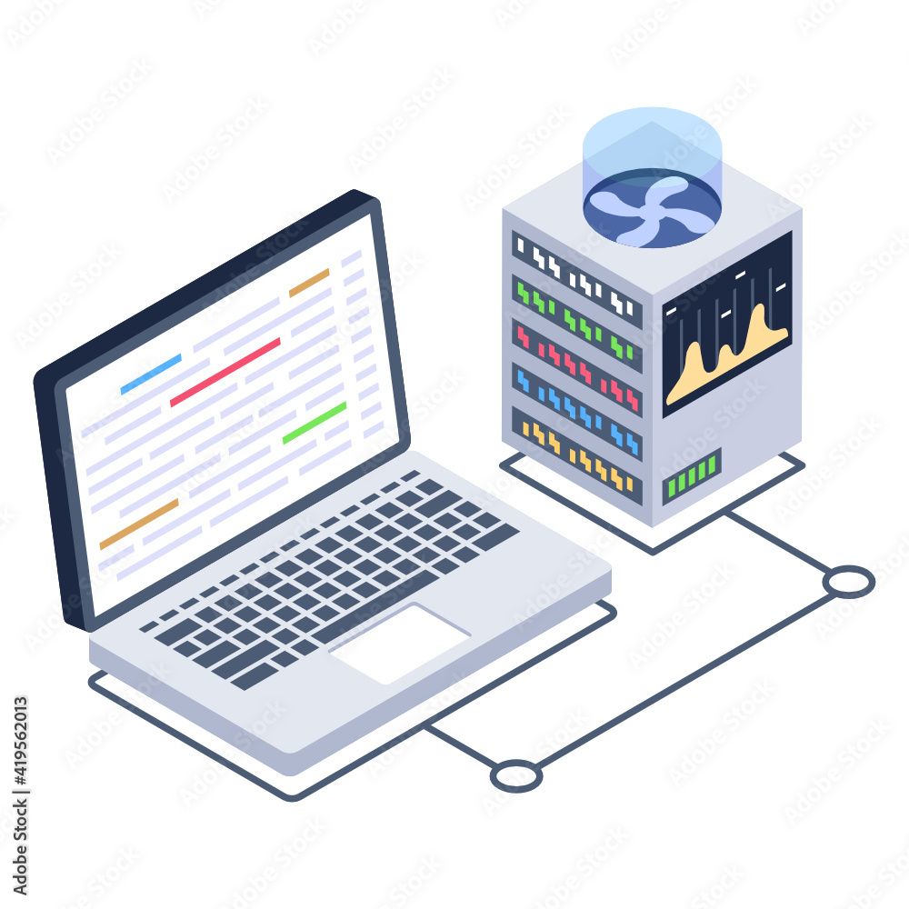 Server attached with computer denoting isometric icon of shared datacenter
Server attached with computer denoting isometric icon of shared datacenter