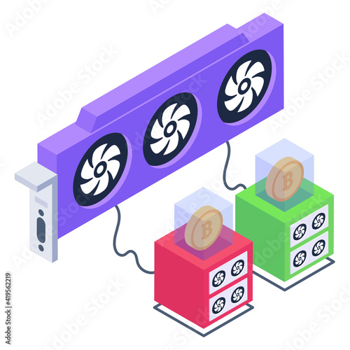
Blockchain gpu in isometric editable vector 

