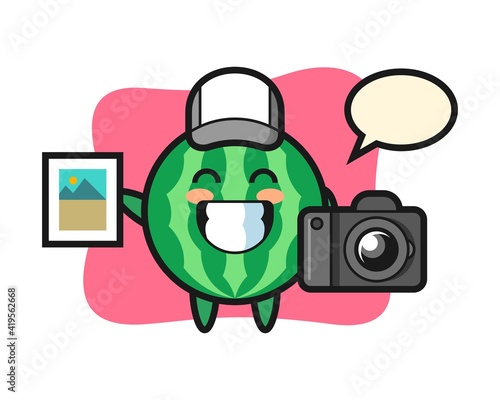 Character illustration of watermelon as a photographer