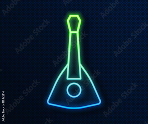 Glowing neon line Musical instrument balalaika icon isolated on blue background. Vector.