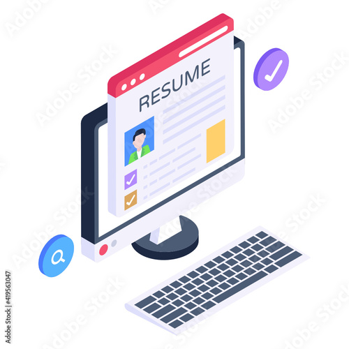 
Cv on monitor showcasing resume website icon 

