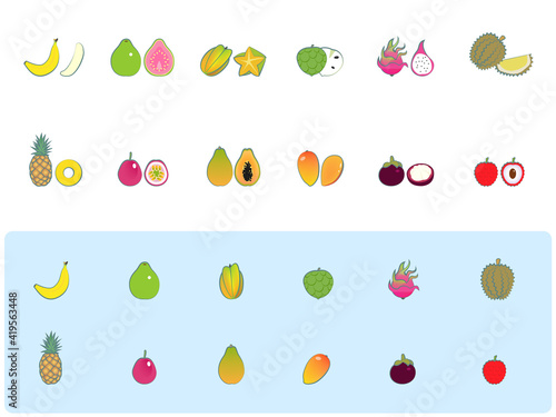Simple Tropical Fruits Icons.
