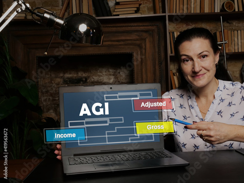 Canvas Print AGI Adjusted Gross Income text on modern laptop screen in office environment