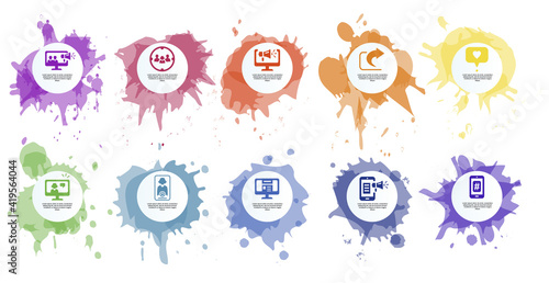 Infographic Social Media template. Icons in different colors. Include Like, Audience, Boosted Post, Feed and others.