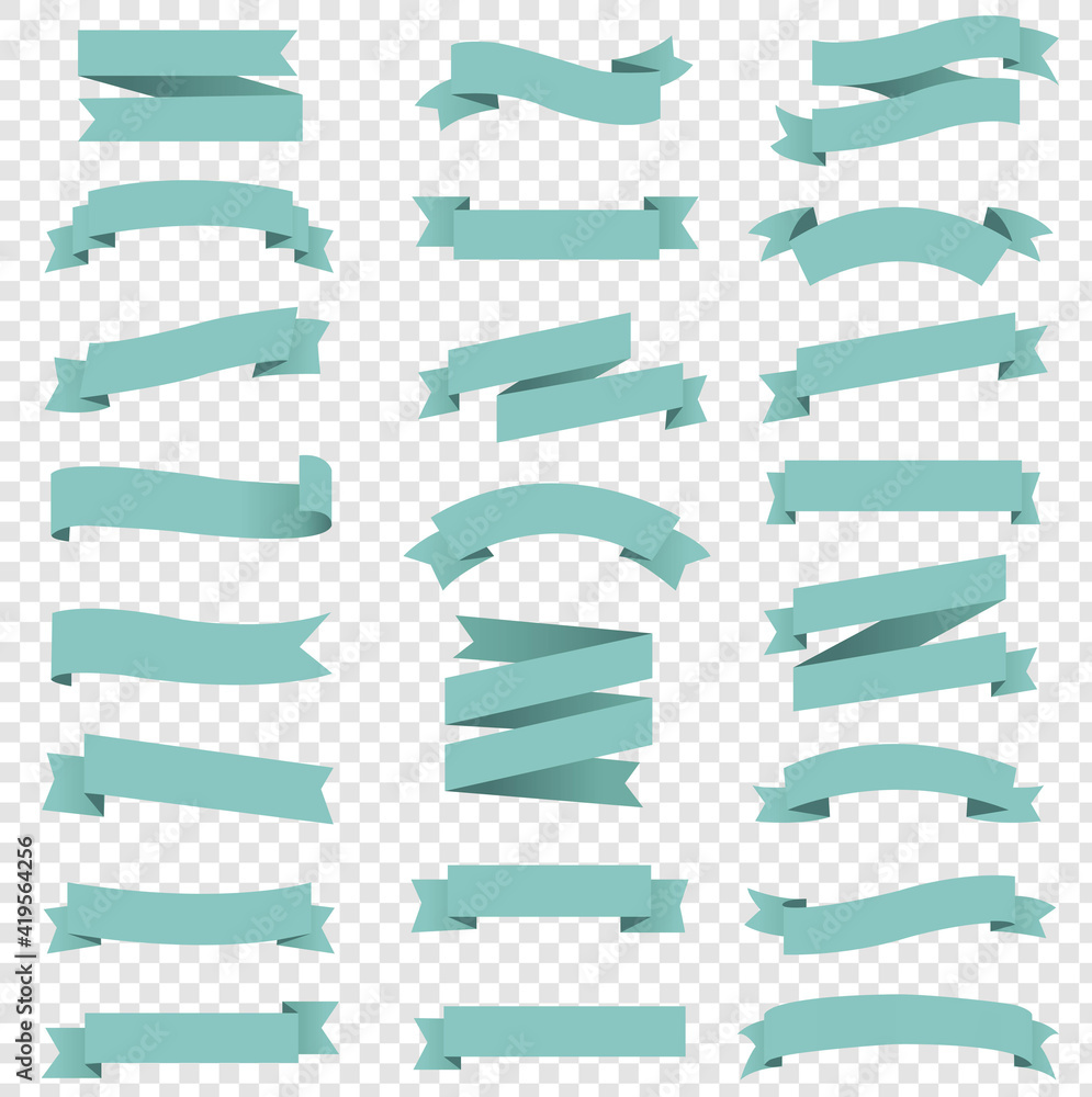 Mint Ribbon Big Set Isolated Transparent Background With Gradient Mesh