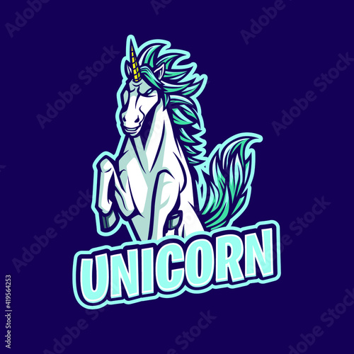 Unicorn mascot logo for team eSport and sport
