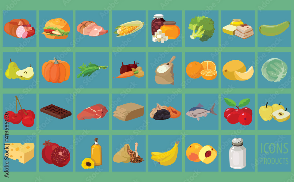set of icons with images of products set of icons with images of products