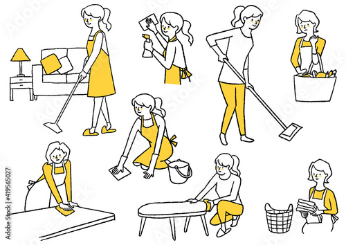 掃除をする女性_セット