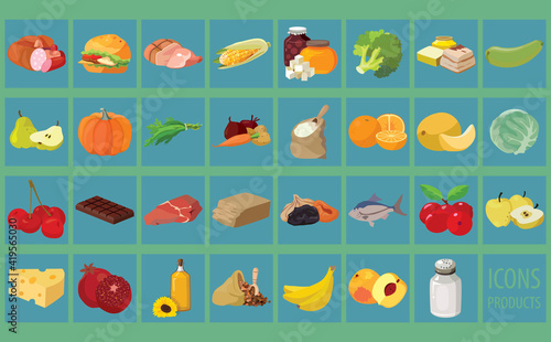 set of icons with images of products