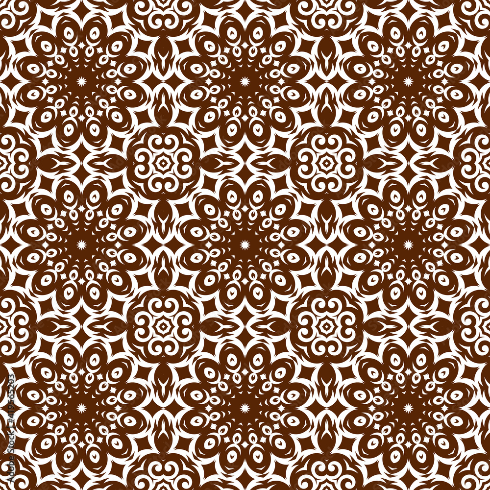 Deep brown color seamless pattern with mandala.Mandala Background.