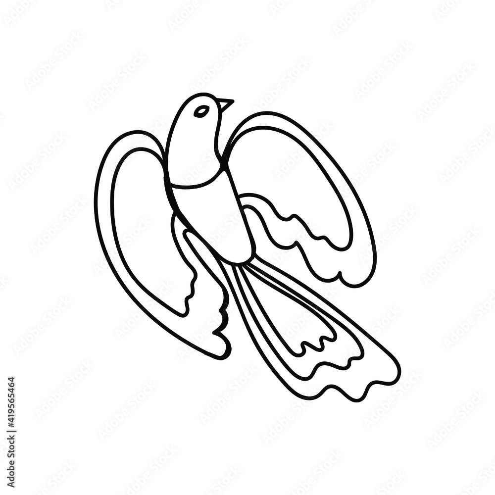 doodle folk bird contour on the white background doodle folk bird contour on the white background