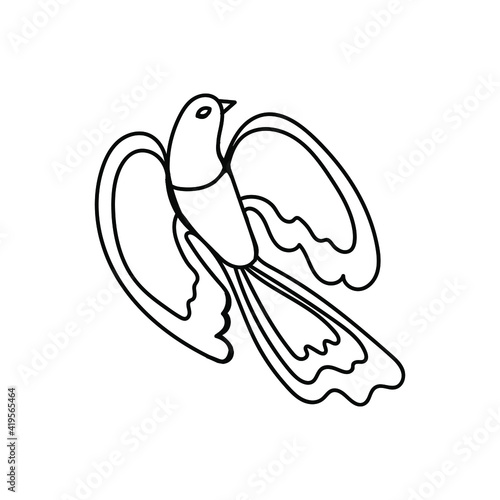 doodle folk bird contour on the white background
