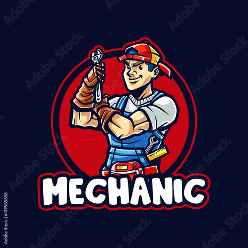 Mechanic man Cartoon mascot logo