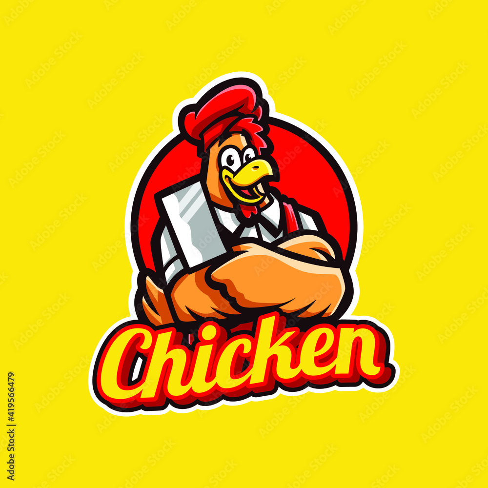 Chicken Cartoon with knife mascot logo