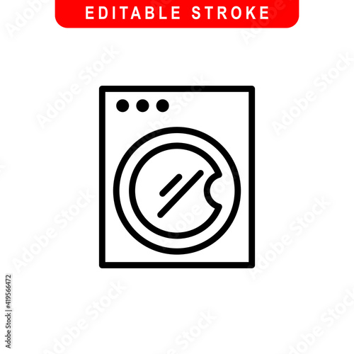 Washer Outline Icon. Washing Machine Line Art Logo. Vector Illustration. Isolated on White Background. Editable Stroke