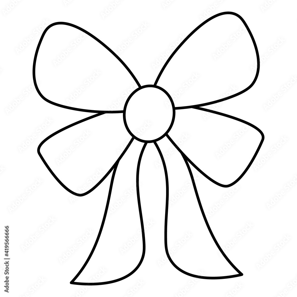 Decorative bow. Sketch. Decoration for a gift, surprise, bouquet with ribbons. The ribbon is beautifully tied. Knot. Vector illustration. Coloring book for children. Valentines Day, birthday, wedding. Decorative bow. Sketch. Decoration for a gift, surprise, bouquet with ribbons. The ribbon is beautifully tied. Knot. Vector illustration. Coloring book for children. Valentines Day, birthday, wedding.