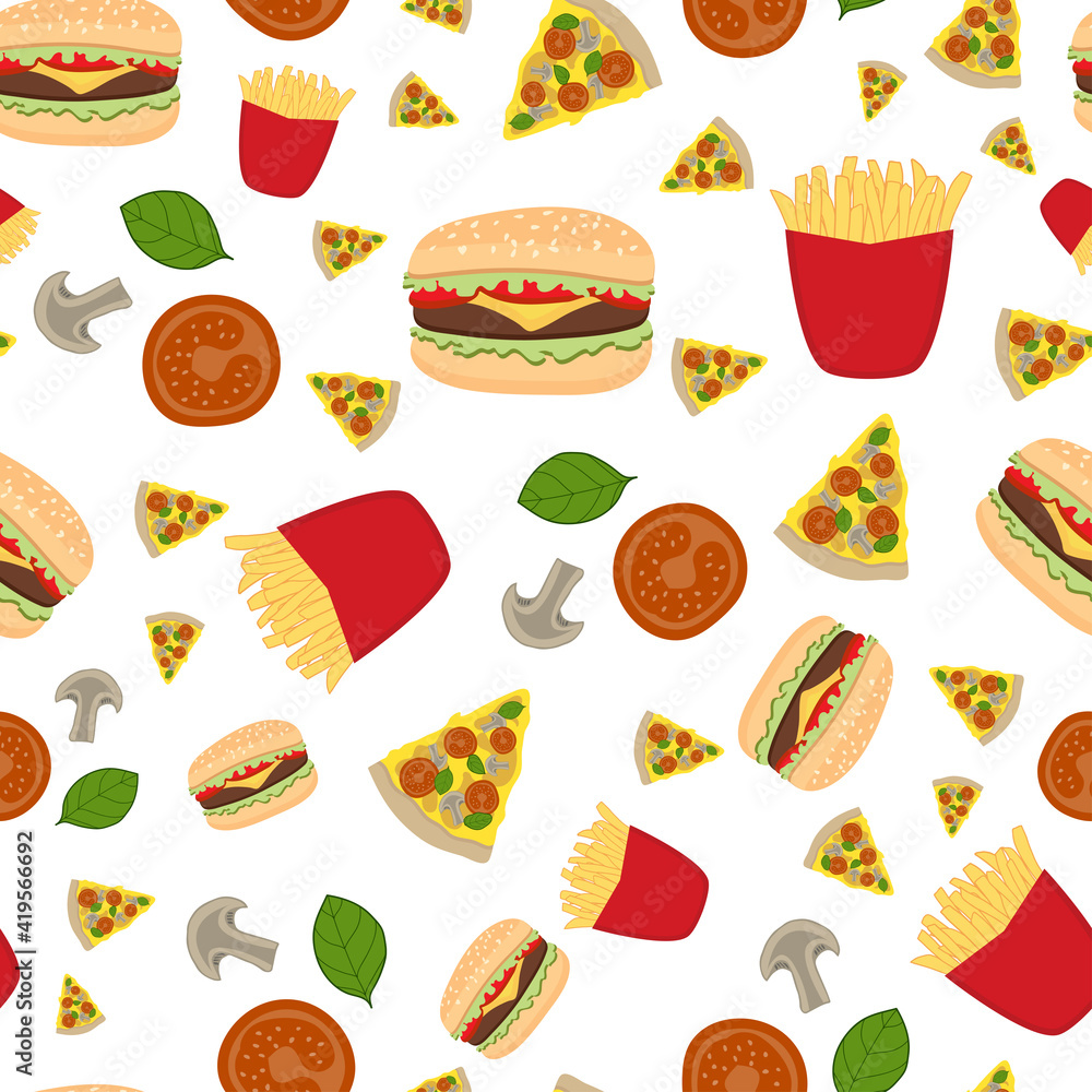 Fast food repeat pattern on white background Fast food repeat pattern on white background