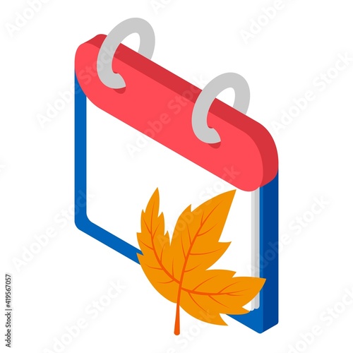 Autumn calendar icon. Isometric illustration of autumn calendar vector icon for web