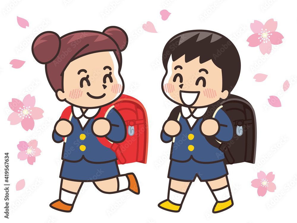 桜と小学生 ランドセル 入学 桜と小学生 ランドセル 入学