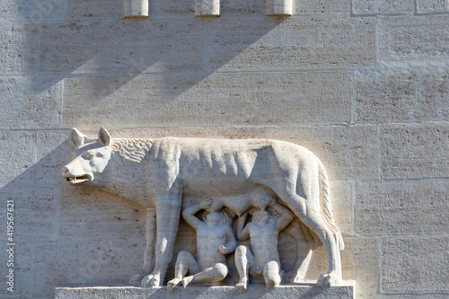 Photography Relief of she-wolf suckling the mythical twin founders of Rome, Romulus and Remu