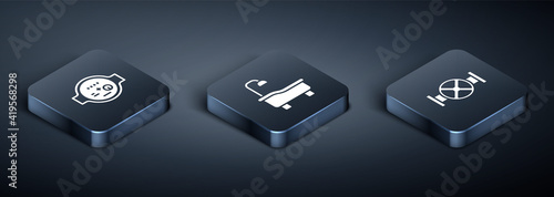 Set Isometric Water meter, Industry pipe and valve and Bathtub icon. Vector.