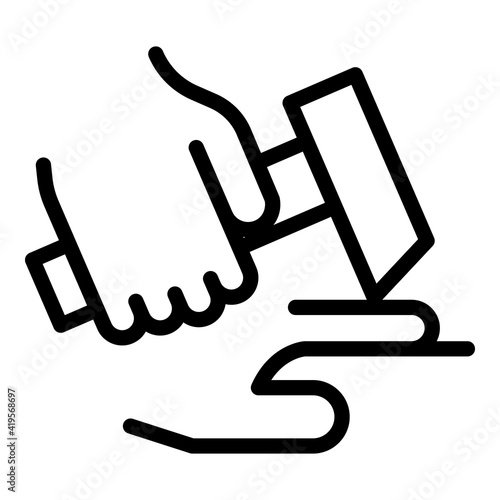 Careless person with hammer icon. Outline careless person with hammer vector icon for web design isolated on white background