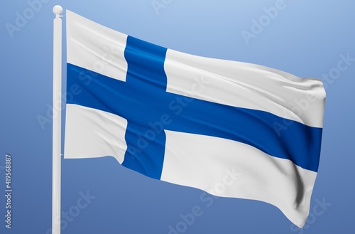 finland national flag fluttering in the wind 3d realistic render Fototapet