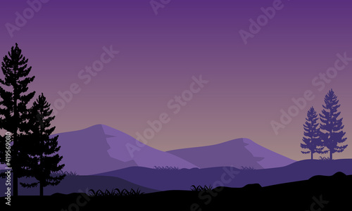 A truly beautiful starry sky at night against a backdrop of magnificent mountains. Vector illustration