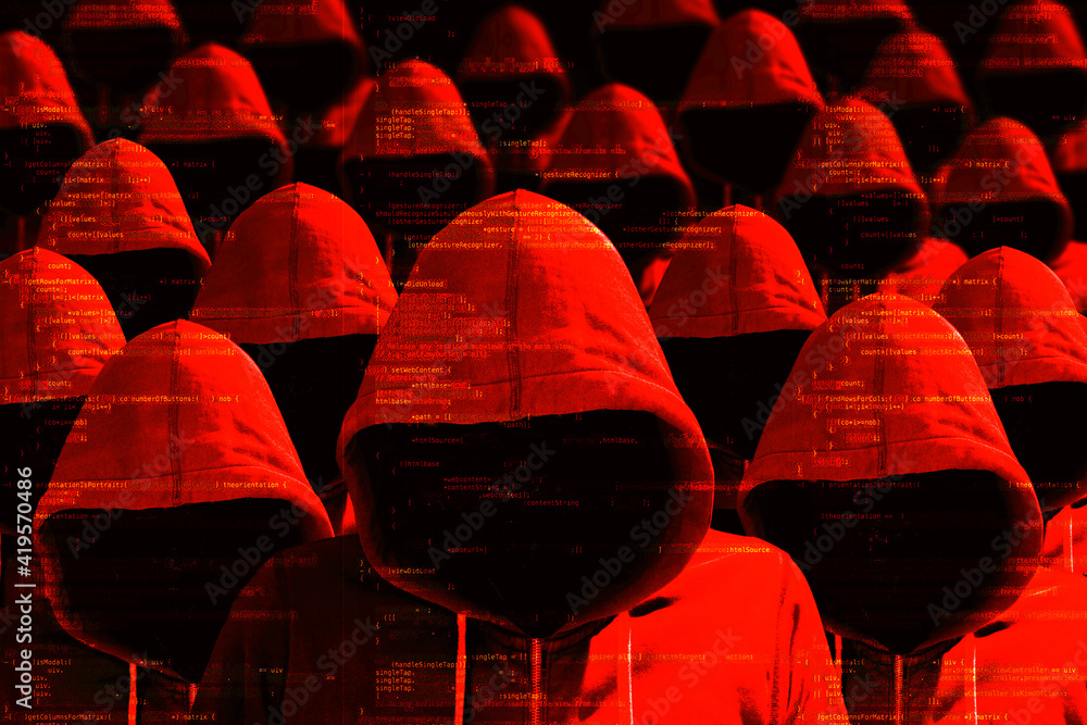 Ταπετσαρία Group of hooded hackers in red cybersecurity concept