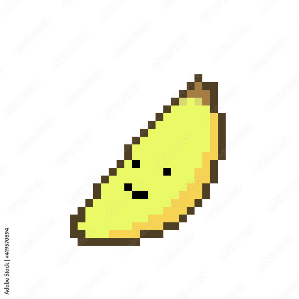 Pixel banana image. Vector illustration of a cross stitch pattern.