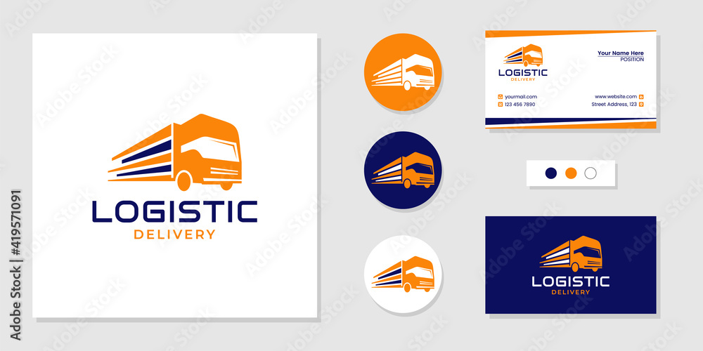Logistic delivery, fast shipping logo and business card design template ...
