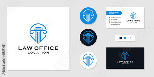 Law pillar, law office location logo and business card design template