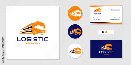 Logistic delivery, fast shipping logo and business card design template