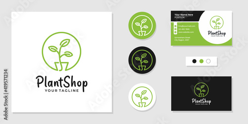 Plant shop logo icon and business card design template inspiration