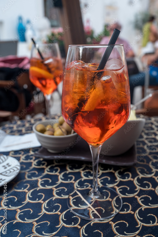 Aperol Spritz in the oldtown of Locorotondo, Puglia