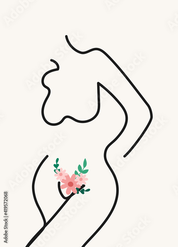 Hand drawn woman silhouette. Illustration in modern, trendy colors. Menstruation period concept.