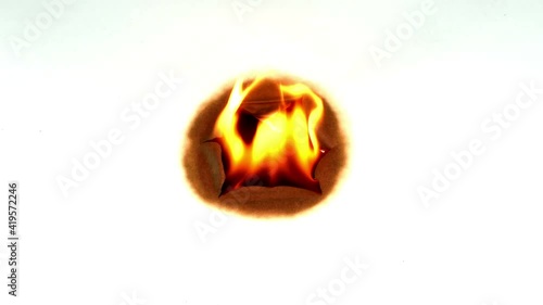 Fire burn, white paper, the center point expands into a circle.

