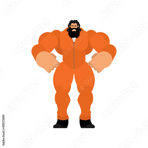 Strong prisoner in orange jumpsuit. Big and scary convict. vector illustration