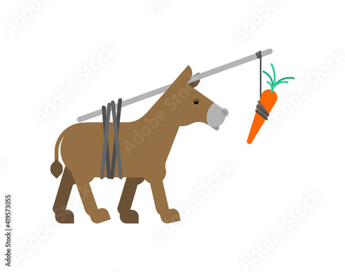 Donkey and carrot isolated. Goal achievement concept