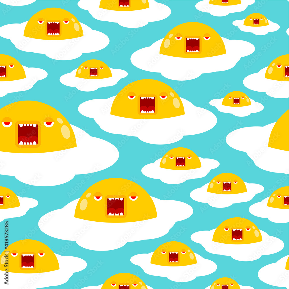 Angry scrambled eggs pattern seamless. Evil omelette background. vector ornament